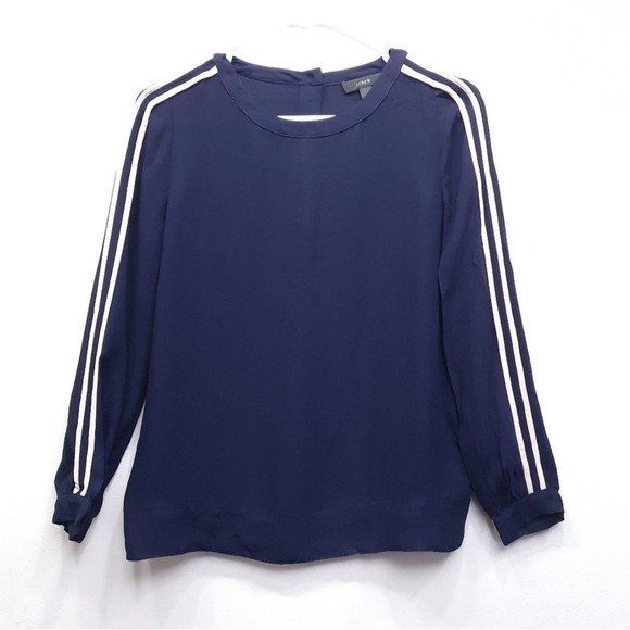 J. Crew Double Stripes Crepe Top Blouse Navy Womens Size 00 - Picture 3 of 16